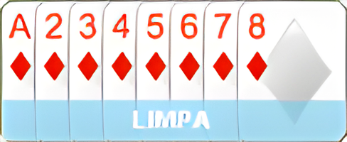 Exemplo de canastra limpa na Tranca — 7 cartas sem curinga